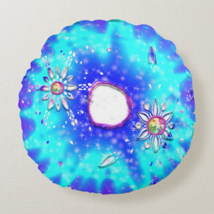 Festive glitter snowflakes round pillow