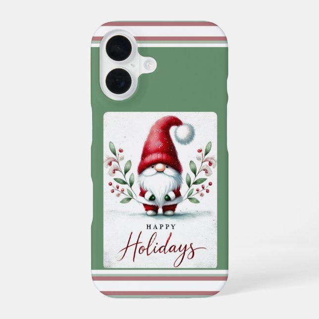 Festive Gnome Greetings iPhone 16 Case (Back)