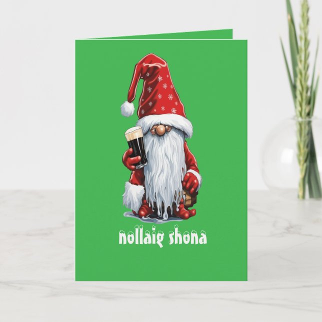Festive Gnome Holding A Glass Of‎ Irish Dry Stout Card (Front)