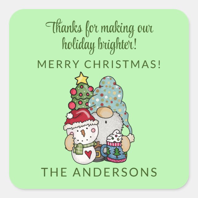 Festive Gnome Merry Christmas Party Favour Square Sticker (Front)