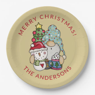 Festive Gnome Snowman Christmas Paper Plate