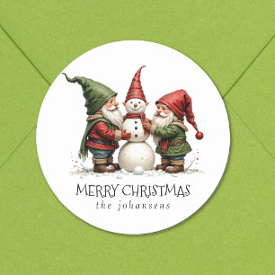 Festive Gnomes Snowman Merry Christmas Sticker