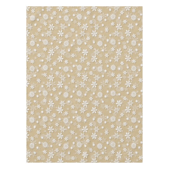 Festive Gold and White Christmas Holiday Snowflake Tablecloth (Front)