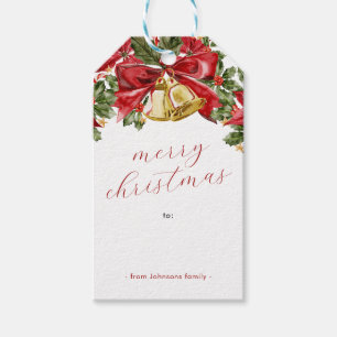 Festive Gold Bells Modern Merry Christmas  Gift Tags