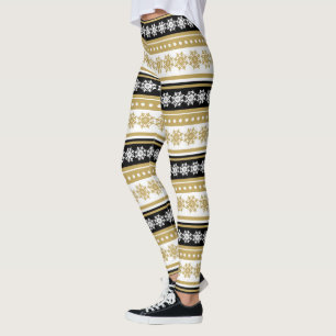 festive gold black Christmas snowflake pattern Leggings
