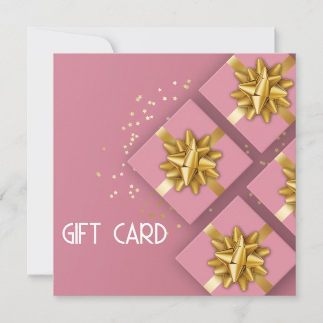 Festive Gold Bow Modern Pink boîte cadeau Carte ca (Devant)