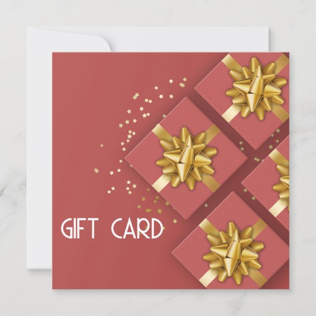 Festive Gold Bow Modern Red Gift Box Gift Card (Front)