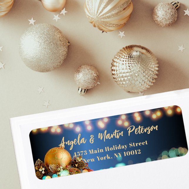 Festive Gold Christmas Bauble Return Address Label (Creator Uploaded)