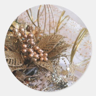 Festive Gold Christmas Classic Round Sticker