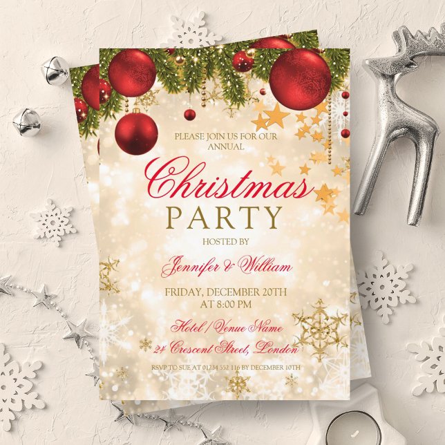 Festive Gold Christmas Holiday Party Invitation (Festive Gold Christmas Holiday Party Invitation)