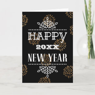 Festive Gold Fireworks Modern Fun Script Business Holiday Card