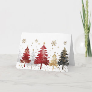 Festive Gold Foil and Red Christmas Scene Card