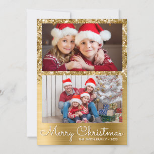 Festive Gold Glam 2 Photo Collage Holiday Card