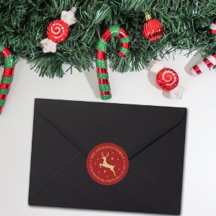 Festive Gold Glitter Reindeer Return Address Classic Round Sticker