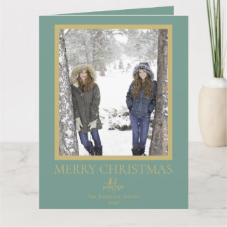 Festive Gold Green Merry Christmas Photo Card