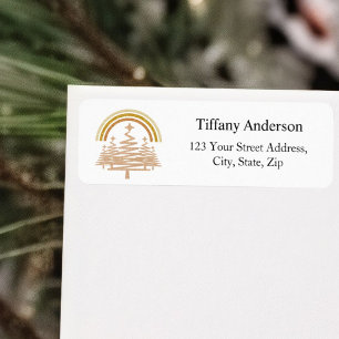 Festive Gold Rainbow Fir Trees Return Address