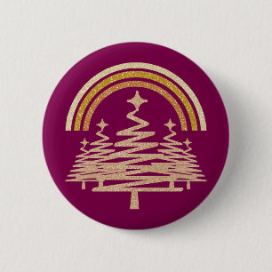 Festive Gold Rainbow Sparkling Fir Trees 2 Inch Round Button