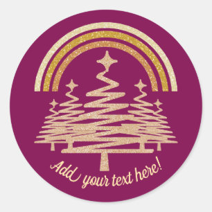 Festive Gold Rainbow Sparkling Fir Trees Classic Round Sticker