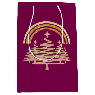 Festive Gold Rainbow Sparkling Fir Trees Medium Gift Bag