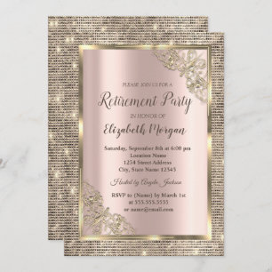 Festive Gold Sequins Frame,Rose Gold Retirement I Invitation