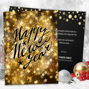 Festive Gold Sparkling Star Happy New Year Holiday Card