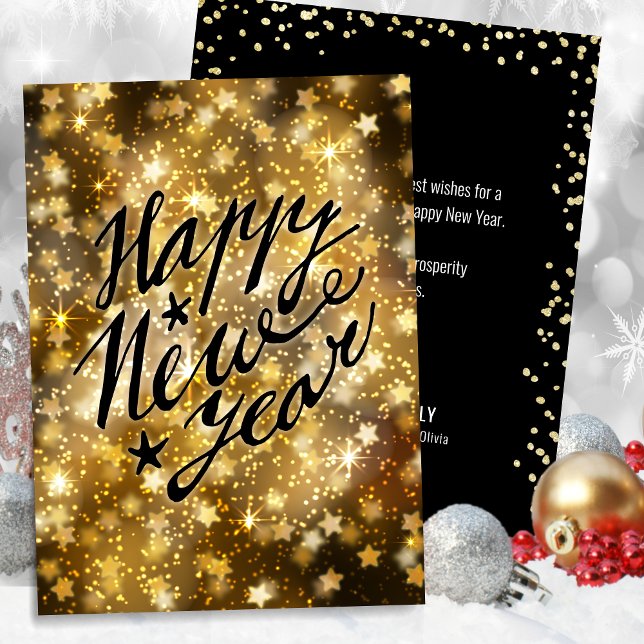 Festive Gold Sparkling Star Happy New Year Holiday Card (Creator Uploaded)