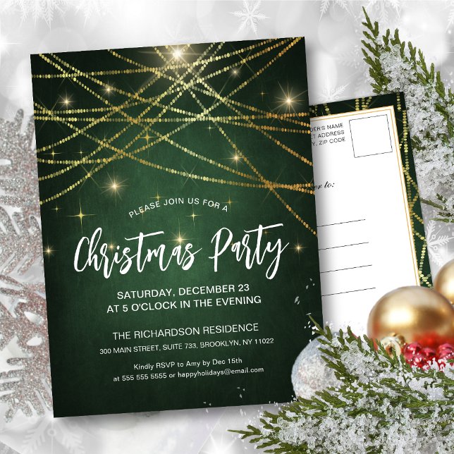 Festive Gold String Lights Sparkle Christmas Party Invitation Postcard (Creator Uploaded)
