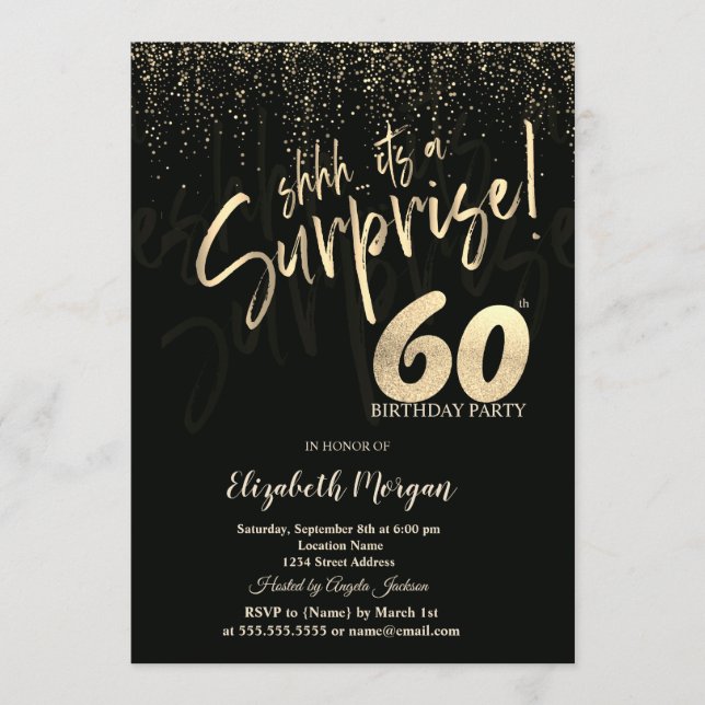 Festive Gold Surprise 60th Birthday Party Invitation (Front)