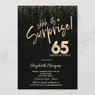 Festive Gold Surprise 65th Birthday Party Invitation