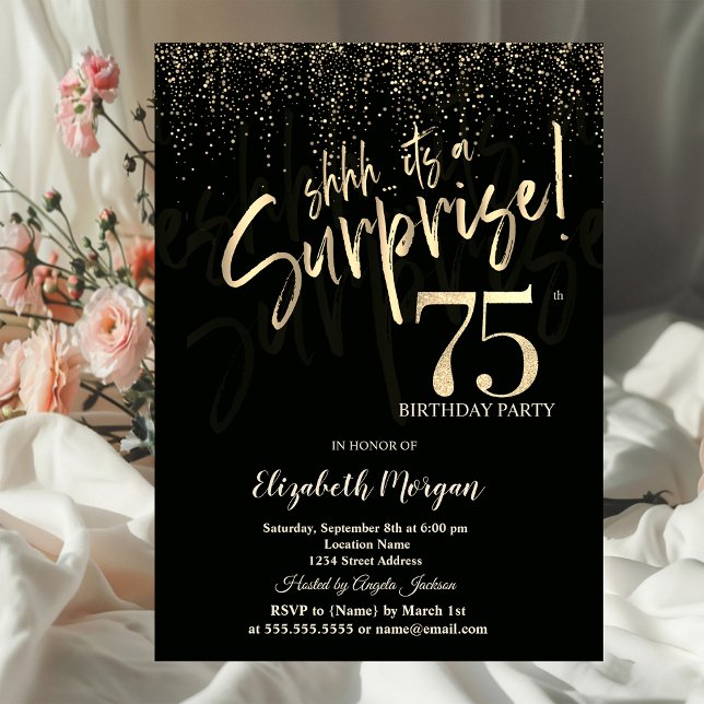 Festive Gold Surprise 75th Birthday Party Invitation (Creator Uploaded)