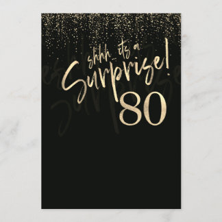Festive Gold Surprise 80th Birthday Party Invitation