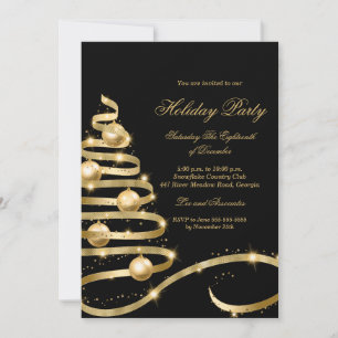 Festive Gold Tree Christmas Party Invitation