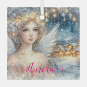 Festive Gold Watercolor Ethereal Frost Snow Angel Glass Ornament