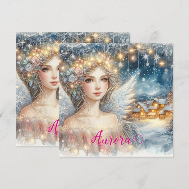 Festive Gold Watercolor Ethereal Frost Snow Angel Holiday Card (Front/Back)