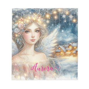 Festive Gold Watercolor Ethereal Frost Snow Angel Notepad