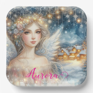 Festive Gold Watercolor Ethereal Frost Snow Angel Paper Plate