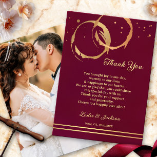 Festive Gold Wine Wedding Photo  Thank You Card