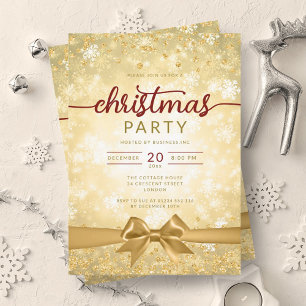 Festive Gold Winter Snowflakes Company Ribbon Invitation
