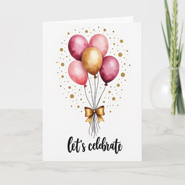 Festive Golden Balloons Card (Front)
