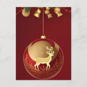 ✨ Festive Golden Deer Christmas Elegant Winter Postcard