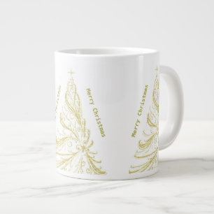 Festive Golden Merry Christmas Tree Specialty Large Coffee Mug