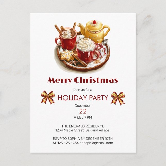 Festive Golden tea set, with hot Choco, Christmas  Postcard (Front)