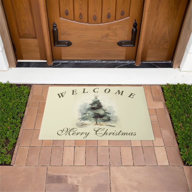 Festive Golden Welcome Merry Christmas  Doormat (Outdoor)