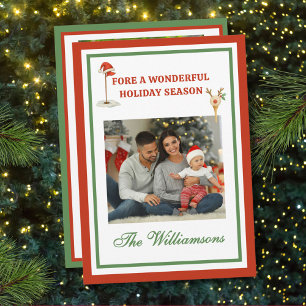 * Festive Golf Theme Two Photo Christmas Holiday Card