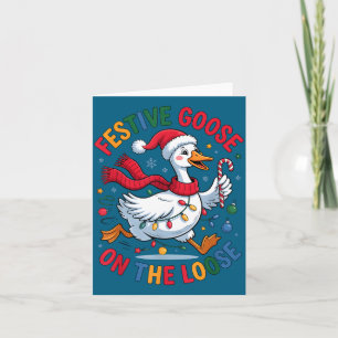 Festive Goose On Loose Christmas Cute Holiday Wint Card