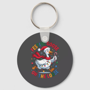 Festive Goose On Loose Christmas Cute Holiday Wint Keychain