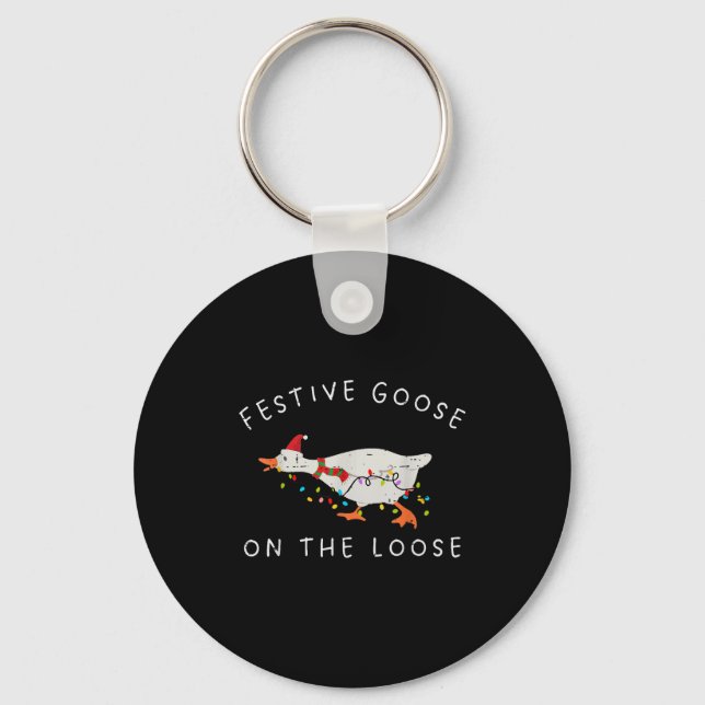 Festive Goose On The Loose Christmas Duck Light Xm Keychain (Front)