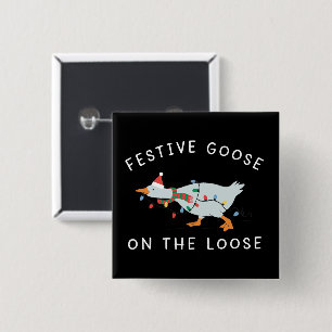 Festive Goose On The Loose Christmas Funny Duck 2 Inch Square Button