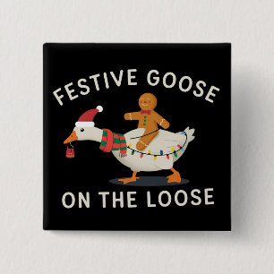 Festive Goose On The Loose Christmas Gingerbread  2 Inch Square Button
