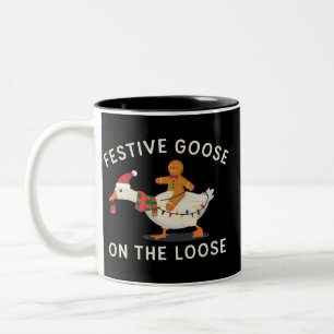 Festive Goose On The Loose Christmas Gingerbread Two-Tone Coffee Mug